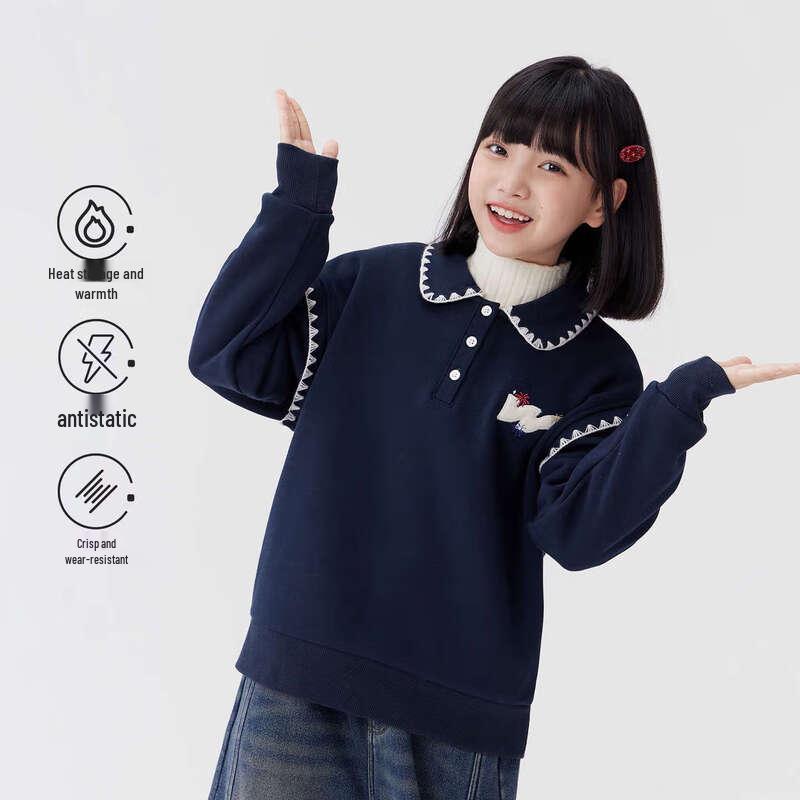 Zuoxi Girls  Fleece-Lined Polo Sweatshirt with Doll Collar 150
