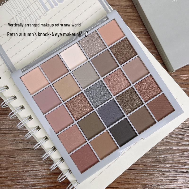 25-Color Lucky Magic Cube Eyeshadow Palette - Student-Friendly Earth Tones in Cement Gray and Misty Purple