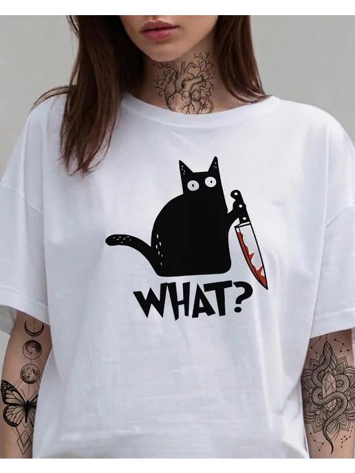 Minimalist cat print T-shirt. Summer print M