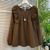 Women's Spring and Summer Meat Covering Square Neck Cross Back Casual Shirt Solid Color Simple Top