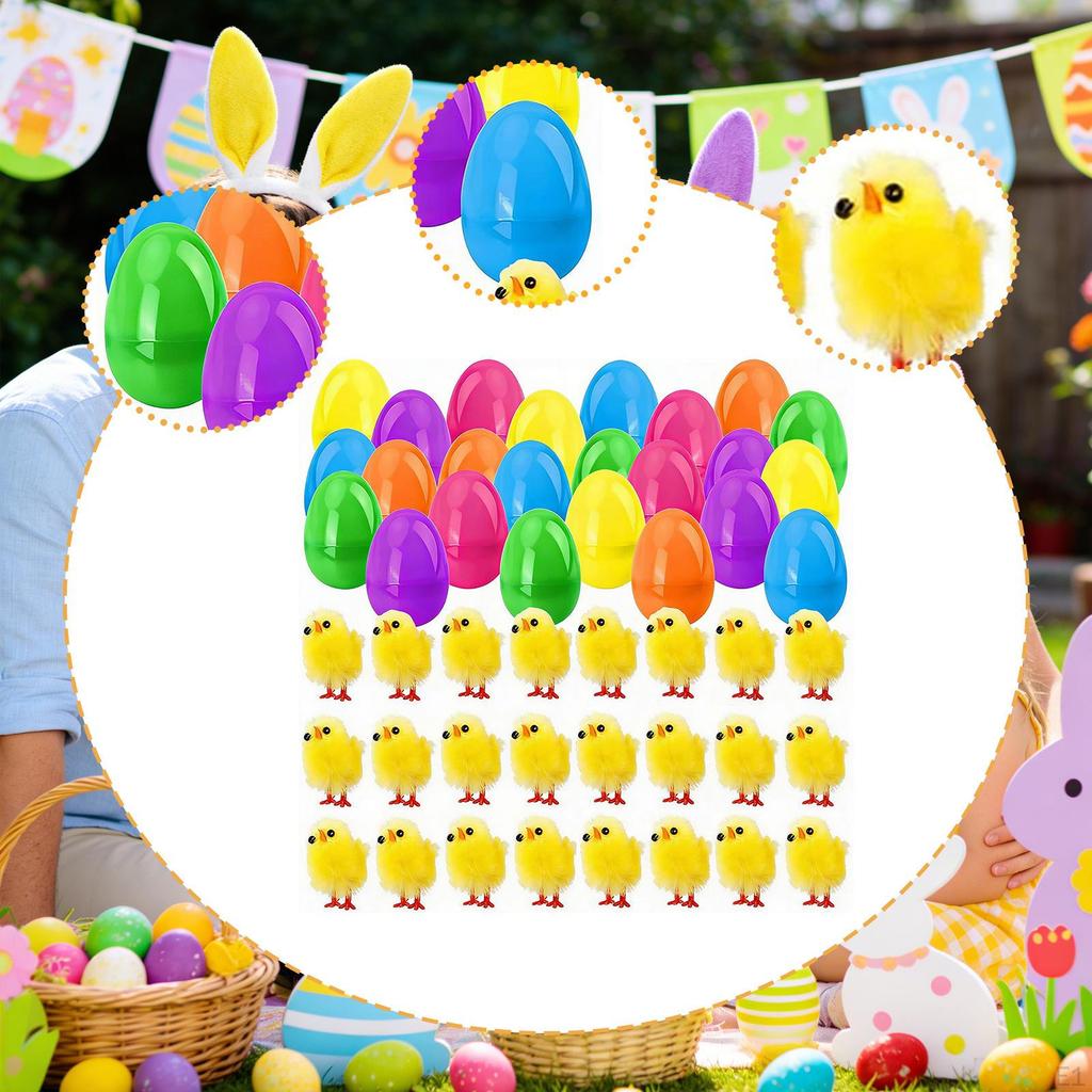 24Pcs Easter Egg Filled Chicks Toys Colorful Mini Cute Basket Stuffers Party Favor for Kids