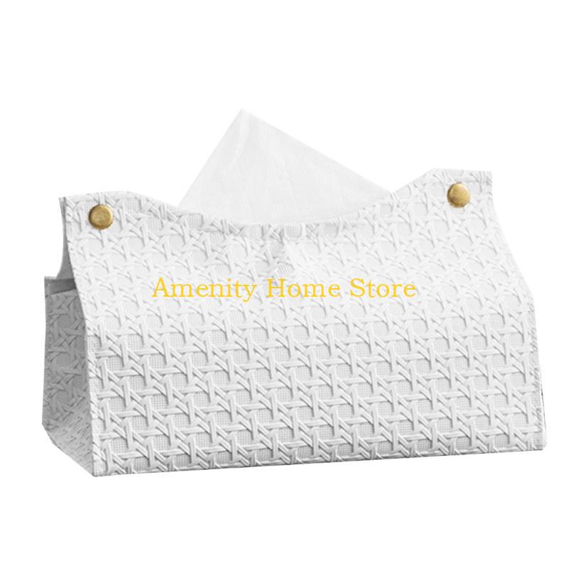 F26C Decorative Rectangular Tissue Box-Case PU Leather Tissue Organizer Holder for Bathroom Modern Tissue Box Holder Office