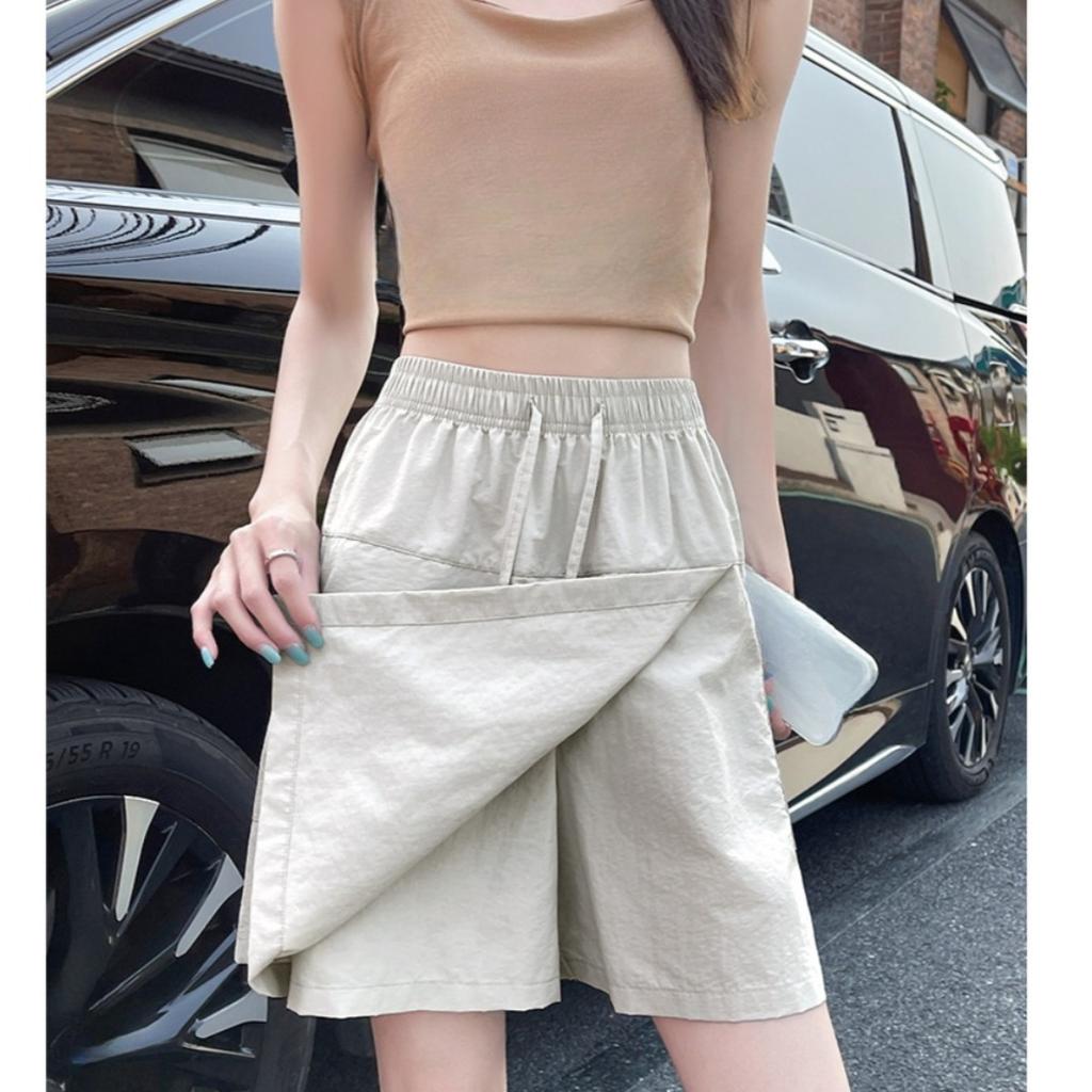 Quick Drying Sports Shorts for Women's Summer Casual Shorts with Elastic Waistband and Front Slit Design, Work Pants Skirt