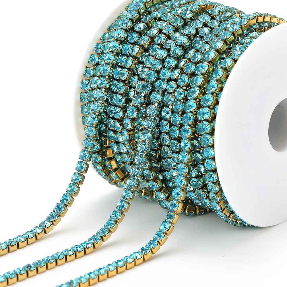 

1 Meter Stainless Steel Claw Rhinestone SS6 SS12 Crystal Tassel for DIY Clothes Earring Beads Diamond Rhinestone Body Chains 2mm width синій