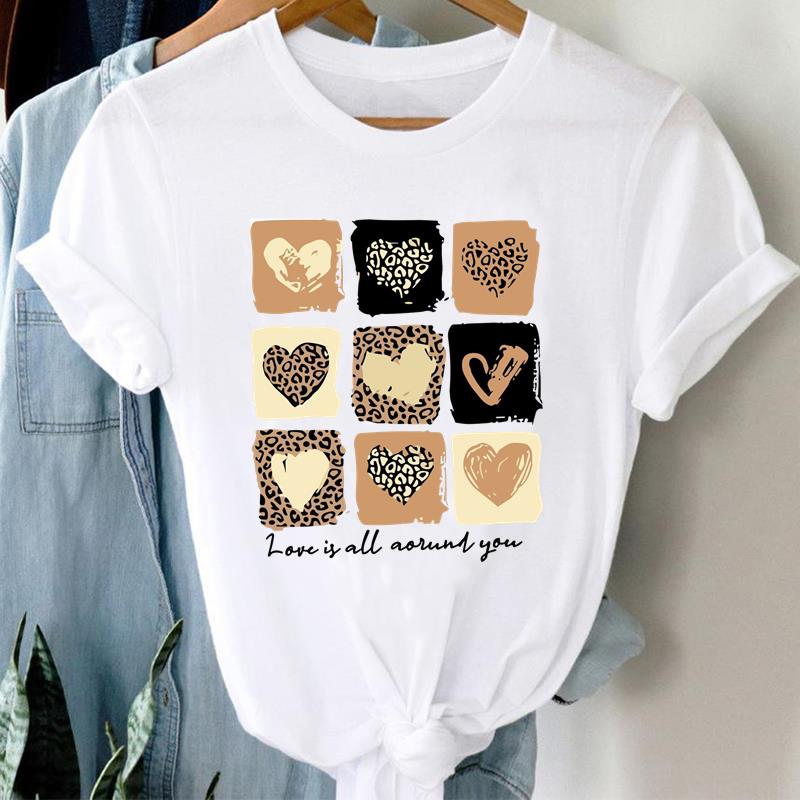 (Asian Size)  flower love heart Short Sleeve T Shirt Women Tee Top Clothing Casual Fashion Print Lady Female Graphic T-shirts