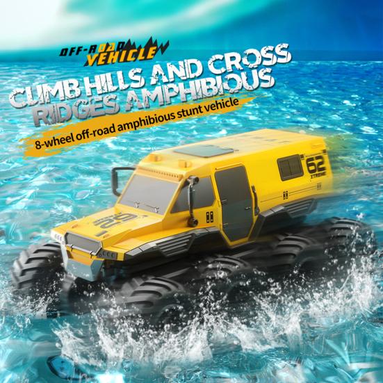 Amphibious 2.4GHz Remote Control Truck 8 Wheels Waterproof All Terrain RC Stunt