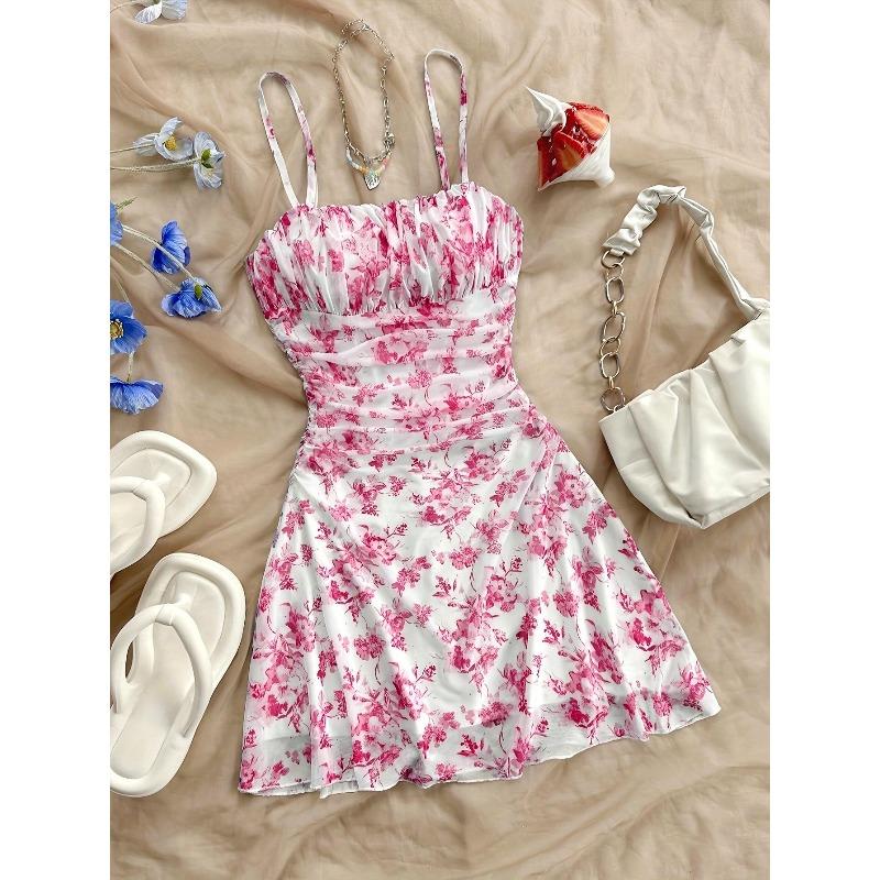 Spring and Summer New French Floral Suspender Dress Waist Holiday Sexy Suspender Dress Woman XS розы красного