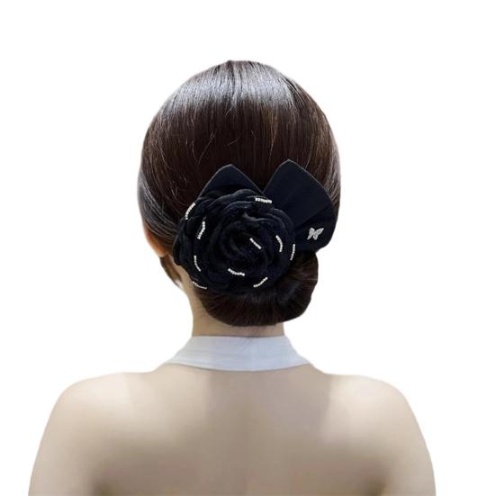 Hair Band Easy to Use French Spiral Hair Tie with 3D Mesh Yarn Flower Decor Wire Bun Maker Hair Accessories