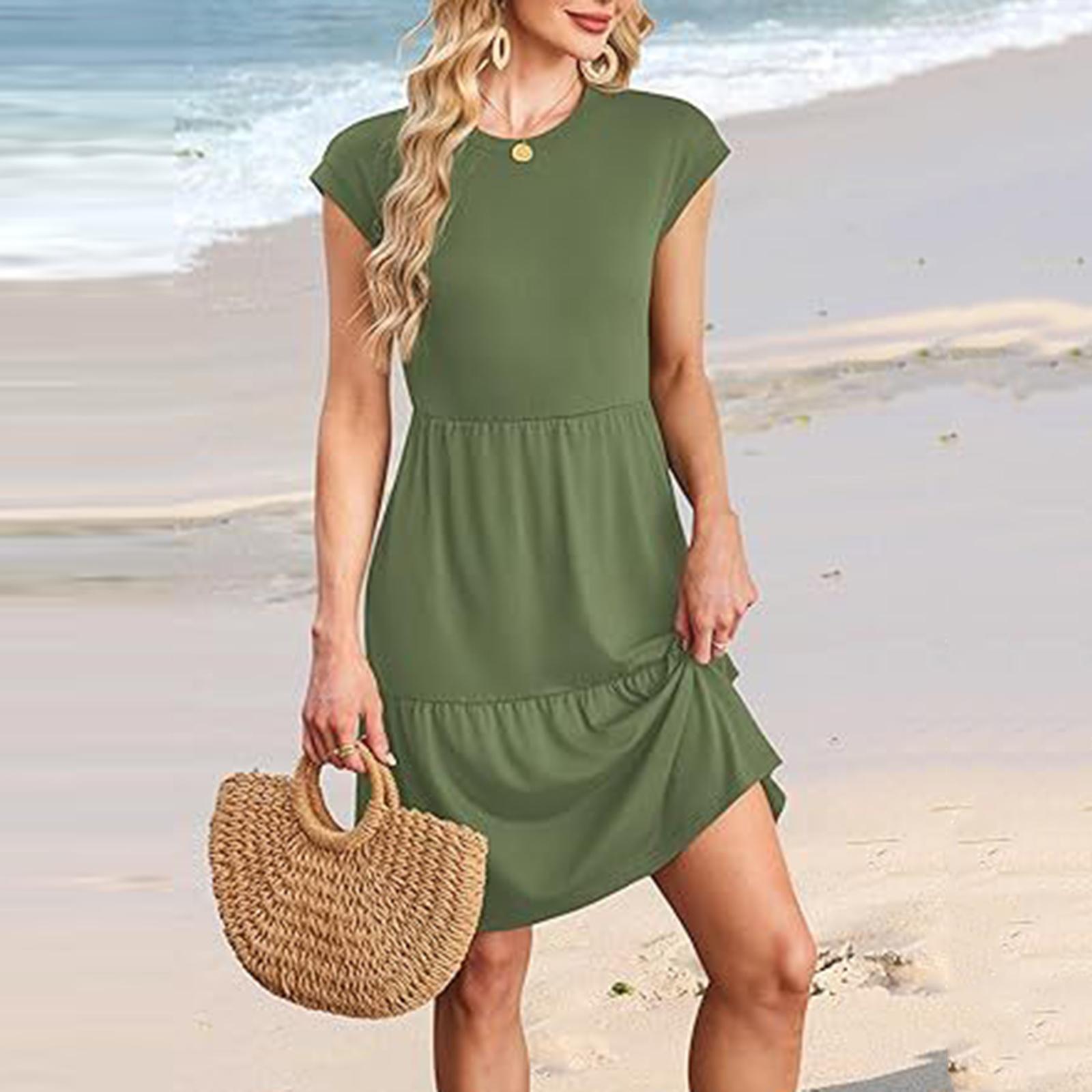

Dresses for Women Cap Sleeve Casual Sundresses XL зелёный