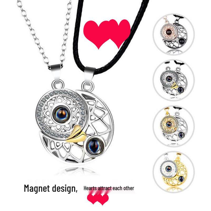 Magnetic Sun & Moon Couple Necklace with Projector Pendant