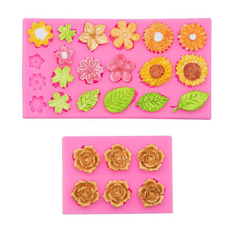 Rose Flower Leaves Silicone Molds Diy Candy Jelly Bakeware For Kids Cupcake Fondant Gummy Molds Cake Baking Decorating Mold