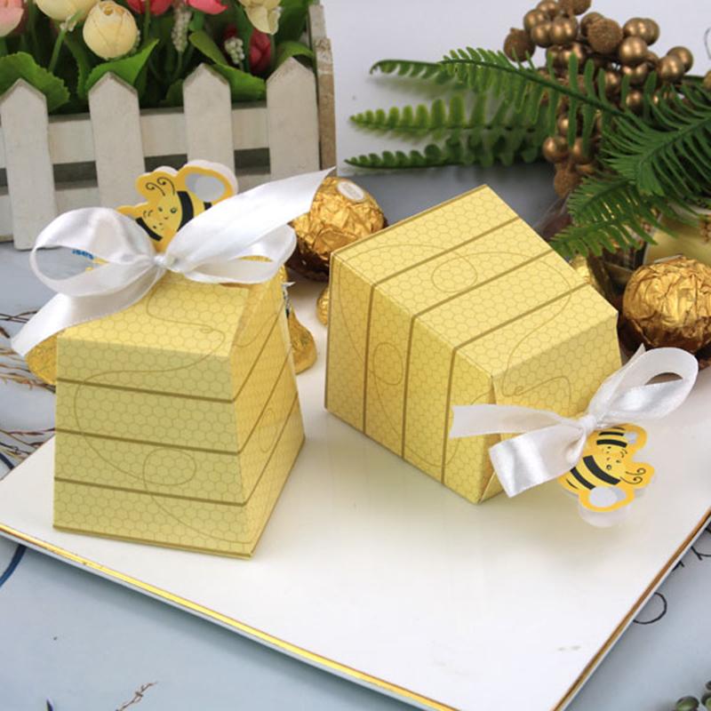 10pcs Honey Bee Themed Paper Candy Box Baby Shower Birthday Wedding Party Favor Decoration Supplies Yellow Cartoon Honey Bee Box