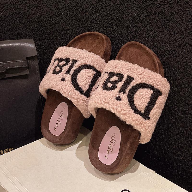 Fashion Women's Fashion Plush Shoes 2025 Autumn New Outdoor Non Slip Cotton Slippers Comfortable Height Increase Platform Casual Shoes