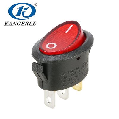 מתג רוקר אליפטי כפתור אדום KCD1-311N, דו-מצבי, תלת-פיני, עם תאורה