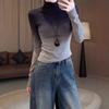 Gradient Cropped Semi-High Neck Slim Fit Thermal Top - 2026 Autumn/Winter Korean Style Women's Clothing