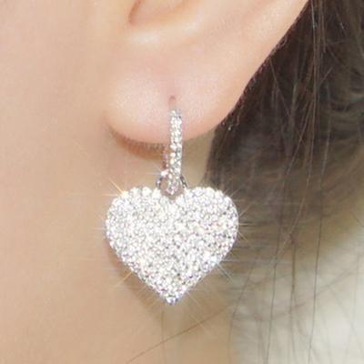 Love Bride Earrings, Women'S Heart-Shaped Dense With Simple Earrings, Full Of Exquisite Princess Earrings For Women