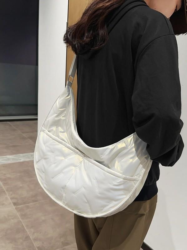 Minimalist Water Dumpling Shape Canvas Shoulder Bag For Students
