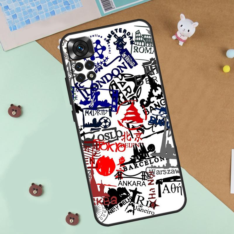 Passport Travel Stamps Case For Xiaomi Redmi Note 13 14 9 10 11 12 Pro 10S 11S 12S Cover For Redmi 13C 10C 12C 14C