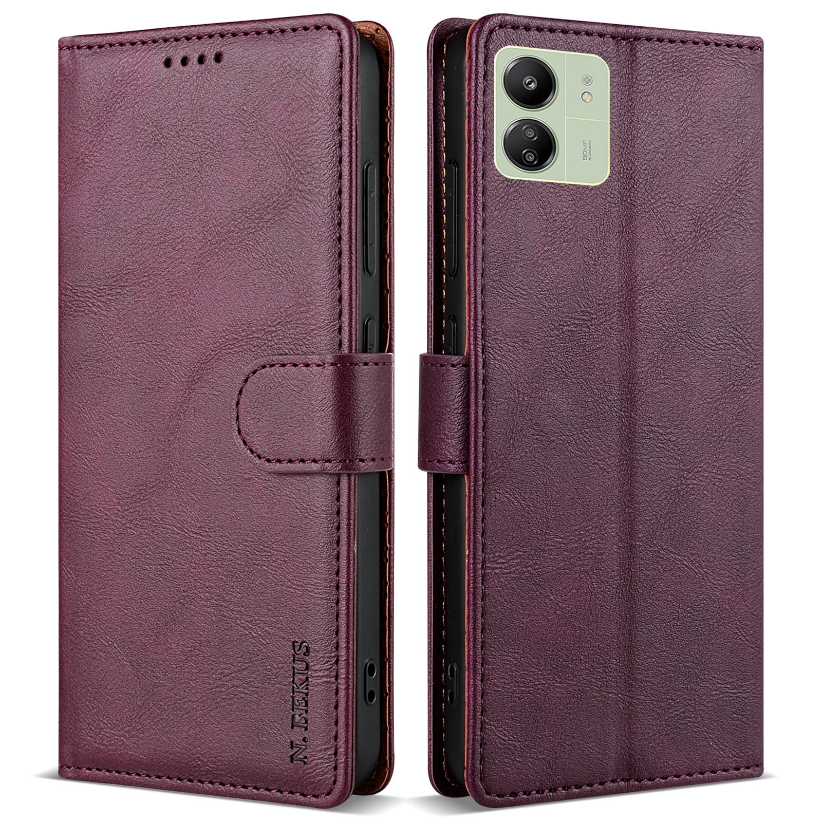 

For Xiaomi Redmi 13C 4G/13C 5G/Poco C65 4G/Poco M6 5G/13R 5G Case Stand Magnetic Leather Phone Cover Wine Red