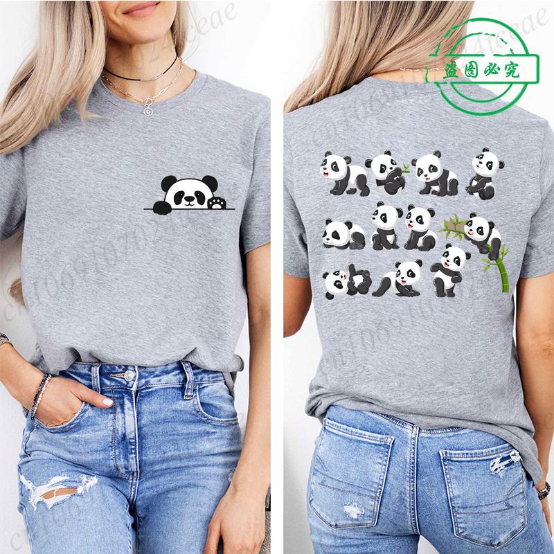 Bambusová Panda Dámské Grafické Tričko pro Ženy Dívka Krátký Rukáv Kulatý Výstřih Ležérní Top na Léto a Jaro, Dámské Oblečení