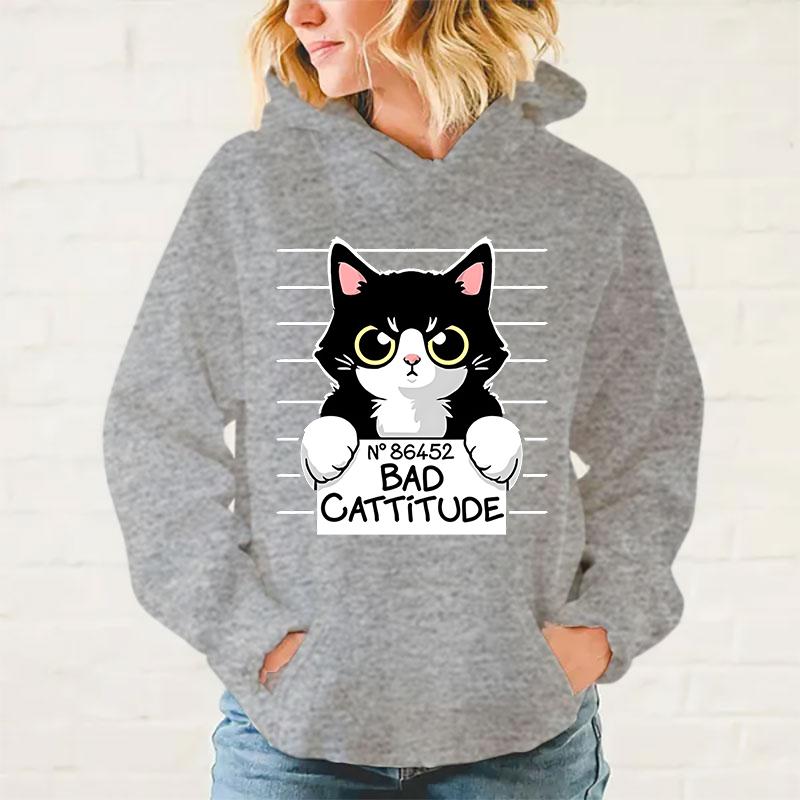 Hot Cat Printed Women And Men Hoodies Loose Pullover Hooded Plus Size Autumn And Winter Long Sleeve Couple Sweatshirt