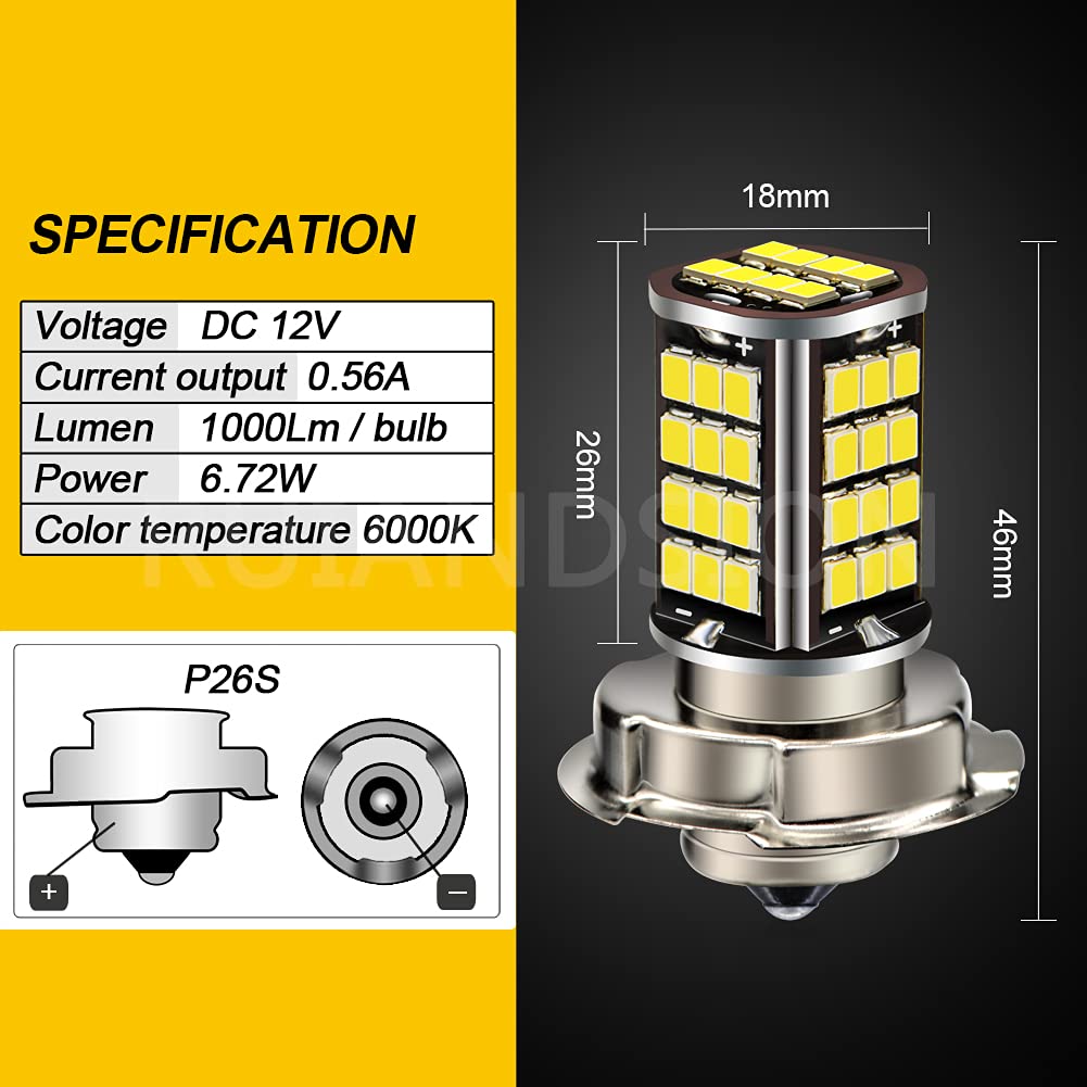 Ruiandsion P26S LED Bulb DC 3030 56SMD 6000K White Motorcycle Headlight Fog Lamp (1 Pack)