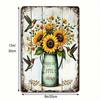 1PC Rustic Sunflower Metal Tin Sign, 2D Flat Hummingbird Plaque with Enjoy The Little Things Quote, Farmhouse Wall Decor