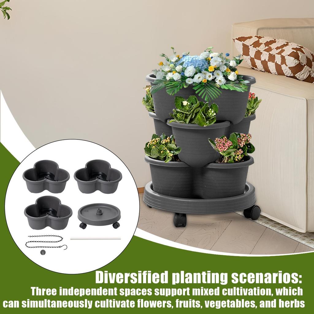 Vertical Garden Tower Stackable Flower Vegetable Pots Tiered Planter With Wheels For Indoor Outdoor Balcony Patio Backyard Lawn