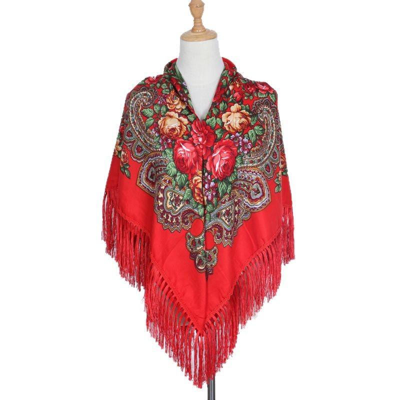 JiyunD Tradition Ethnic Style Russia Printing Tassels Shawl Large Handkerchief Scarf Headscarf