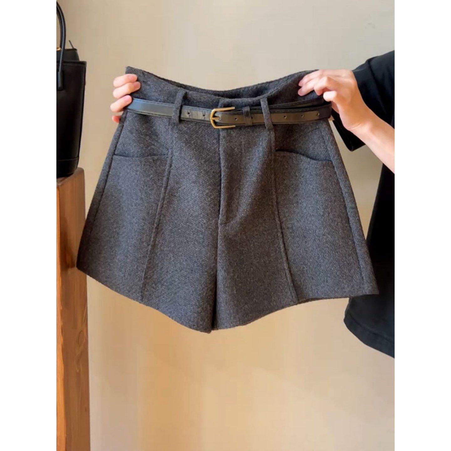 

Plus Size High Waist Woolen Shorts - Autumn/Winter Bootcut A-line Wide Leg with Slimming Design M