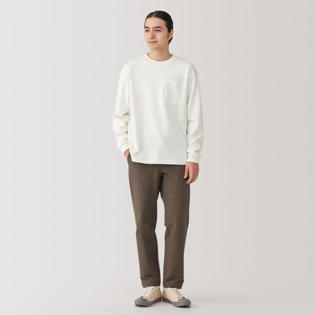 MUJI Men's Warm Crew Neck Long Sleeve T-Shirt, Off-White, Size Small, AB1MRA4A
