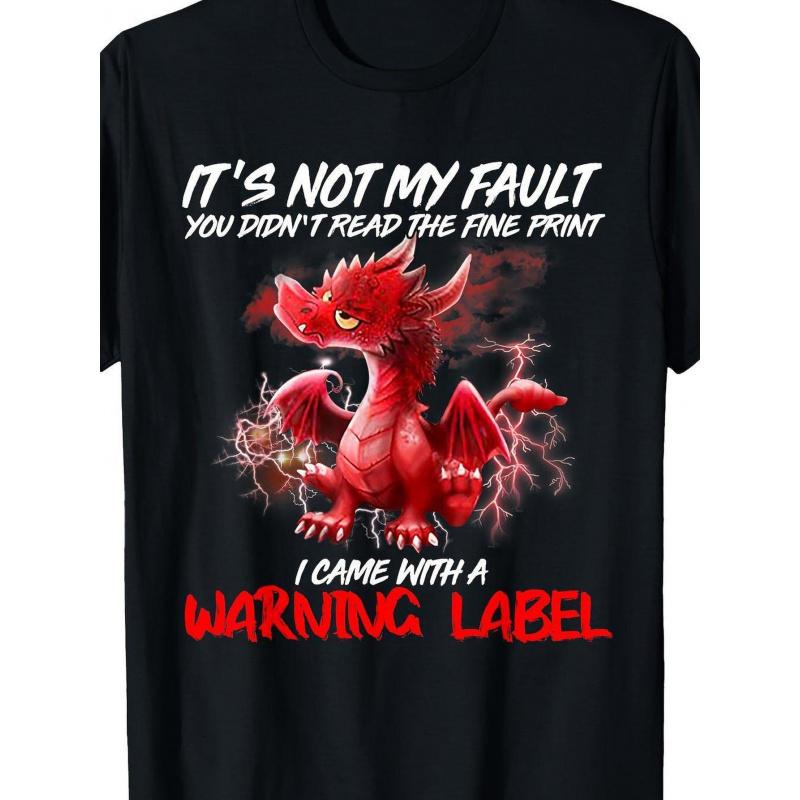 1pcMen'S T-Shirt Casual Crew Neck, Humorous Red Dragon Pattern, All-Season Comfortable Fit, Durable Knit Fabric, Easy Care, Bold Print, Short Sleeve,