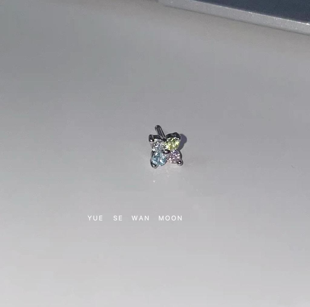 Colorful Zirconium Titanium Steel Stud and U-Shaped Ear Cuff Earrings for Women