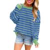Casual Women's Striped Contrasting Long Sleeved Pullover Women's Warm Pullover