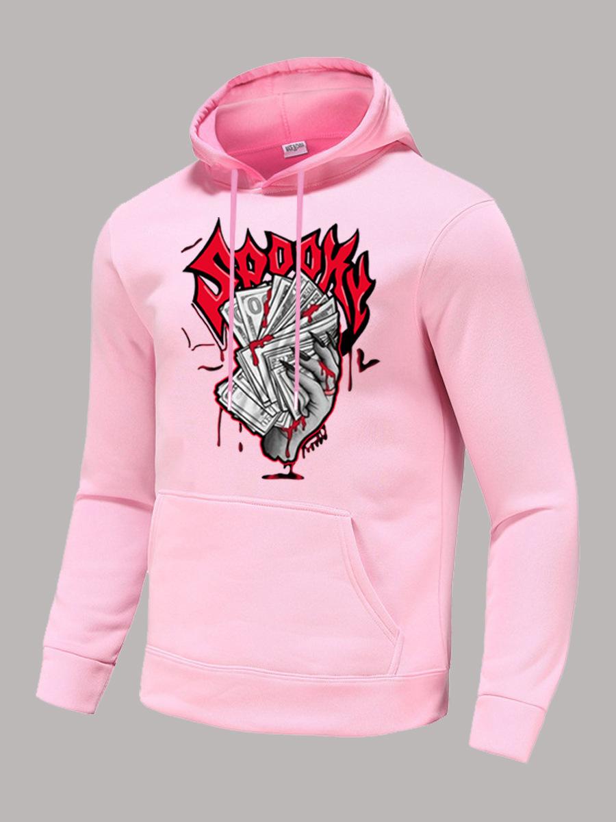 Hooded sweater autumn and winter outer SPOOK letter print hooded casual sweater XXL розовый