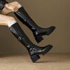 Autumn and winter women's leather knight boots solid color rear zipper high heel large size women's boots versatile square heel cowhide high boots