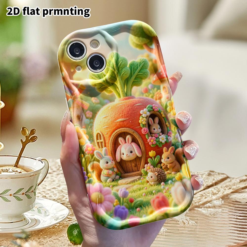 Phone Case: 2D flat, suitable for iPhone 18, 17, 16, 15, 14, 13, 12Pro protective case, Bunny Cottage, perfect Christmas and Halloween holiday gift
