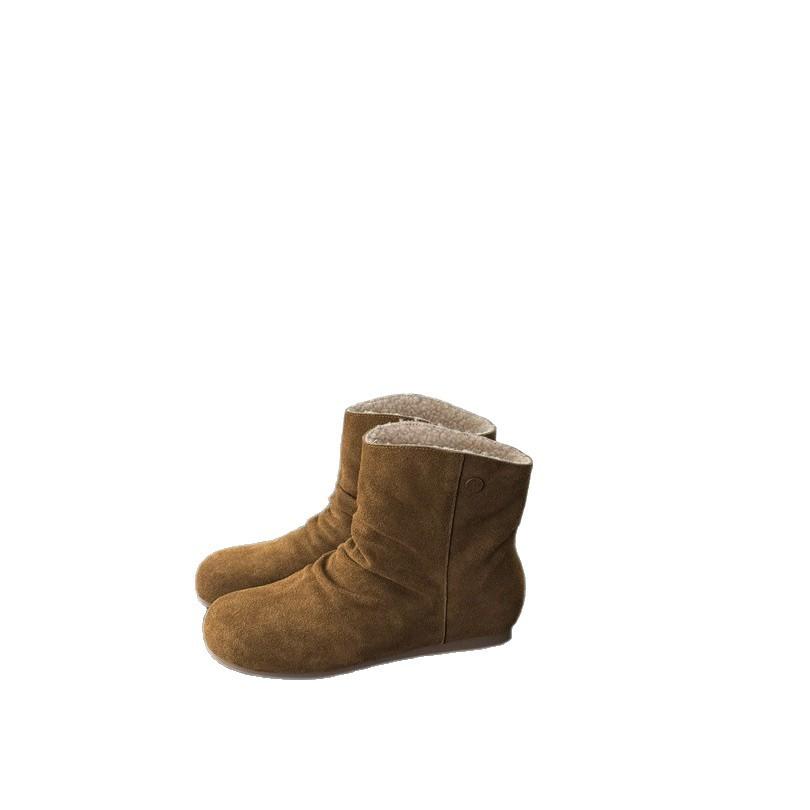 Herbst 2025 neue innenliegende Absatzhöhung Falten kleine kurze Stiefel Damen antike Mode westliche Wildleder-Stiefel Temperament Martin-Stiefel