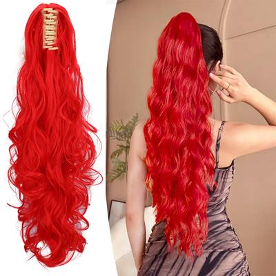 Perucă sintetică lungă, ondulată, buclată, cu gheare în extensii de coadă de cal, cu aspect natural, cu șnur, pentru femei, pentru cosplay zilnic, petrecere, purtată