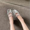 2025 Autumn Ballet Shoes Square Head Bow Light Mouth Thick Heel Outer Wear Silver Versatile Temperament Mary Jane Single Shoes