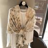 Silk Scarf Women's Summer Korean Version Versatile Thin Gauze Cotton and Linen Scarf Blue Feather Fringed Beach Towel Sun Protection Shawl