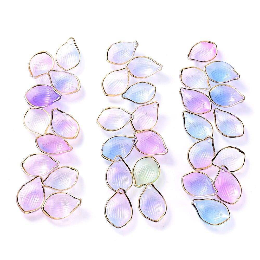 50 pièces Perles Pétales de Fleurs Multicolores Breloques Bord Doré Perles Acryliques Pour Fabrication de Bijoux Pendentif Collier Artisanat DIY