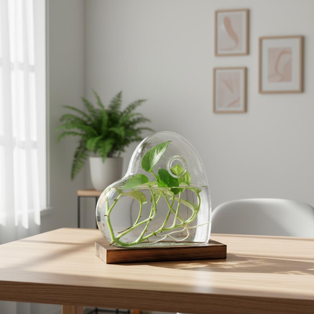 Nordic Style Glass Vase Heart Shape Design for Hydroponic Plants Desktop Decoration
