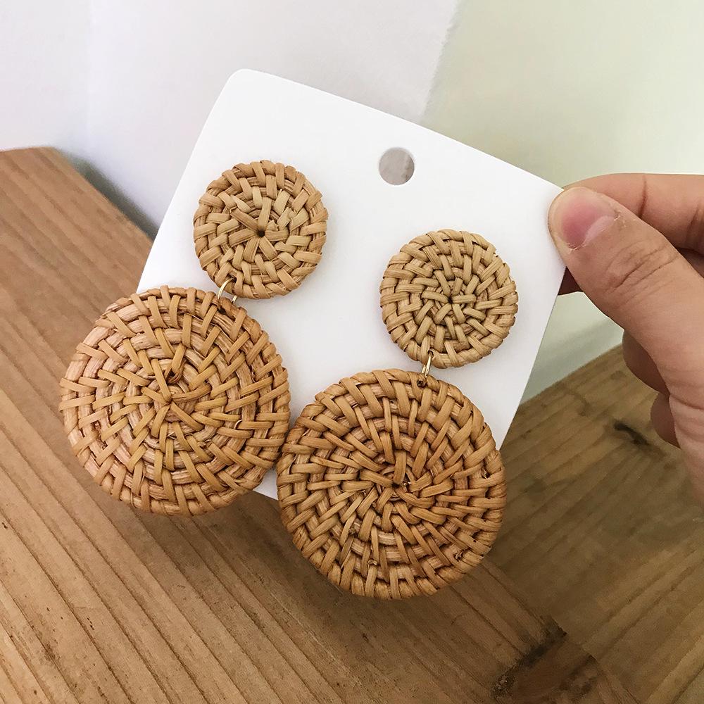 

Серьги-подвески из соломы с геометрическим узором из ротанга и бриллиантами для женщин