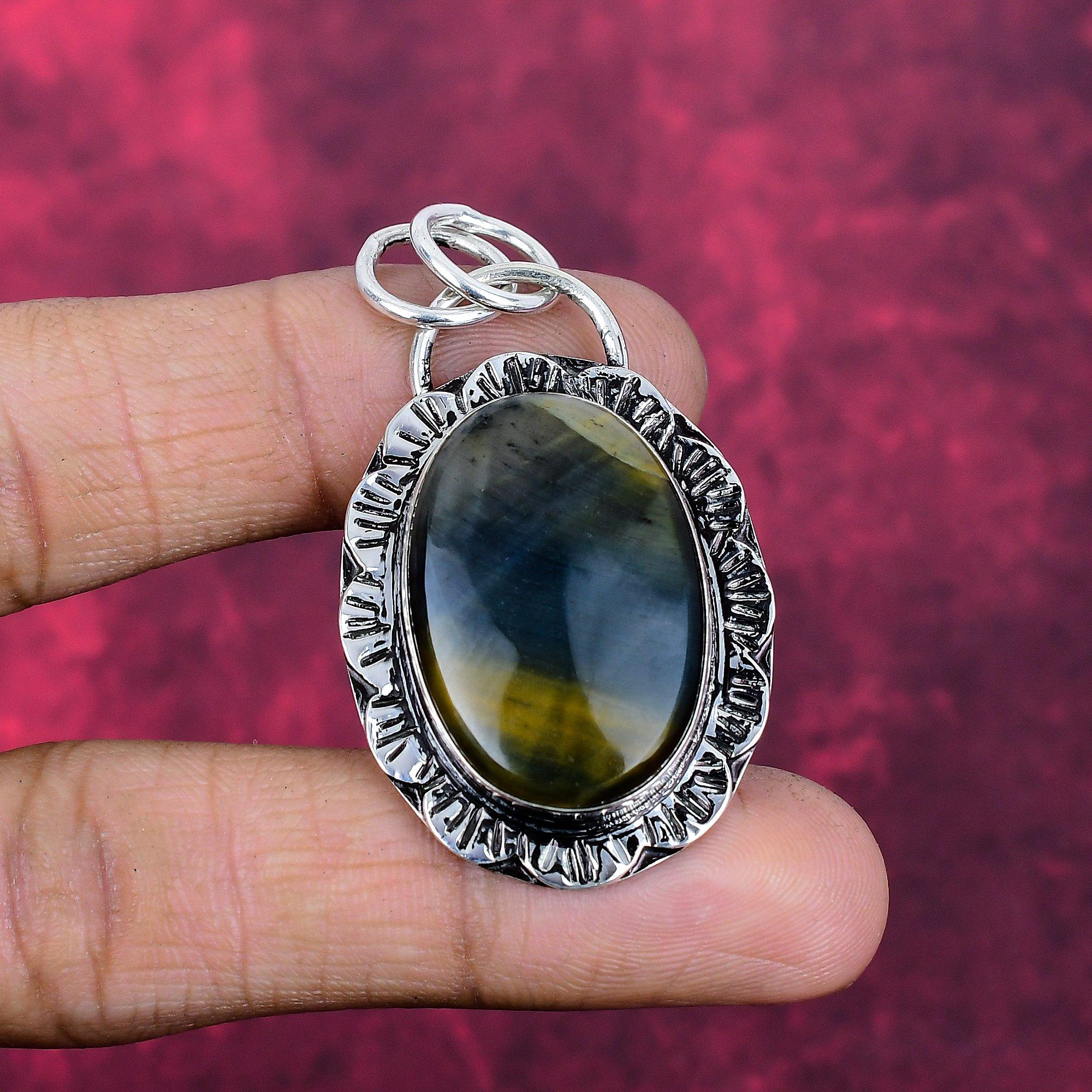 

Blue Tiger Eye Pendant, 925 Sterling Silver Pendant Jewelry. Gift For Women Handmade Pendant Gemstone Jewelry 2.16 Inches