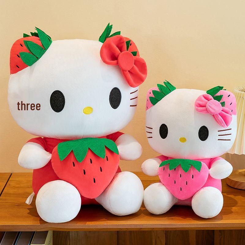 Super Soft Hello Kitty Strawberry Plush Toy - Cute Stuffed Cat Doll & Pillow, Perfect for Back To School or Birthday Gifts