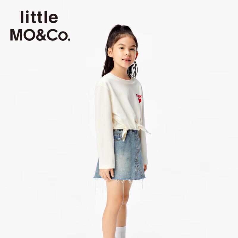 Little MO&Co. Девочковая антибактериальная футболка с длинным рукавом, круглым вырезом и завязками, 5A, из чистого хлопка 120