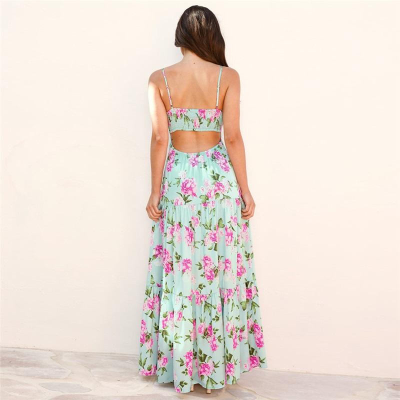 European And American Style New Ladies Summer Hollow Sling Beach Vacation Long Skirt Slimming Dress