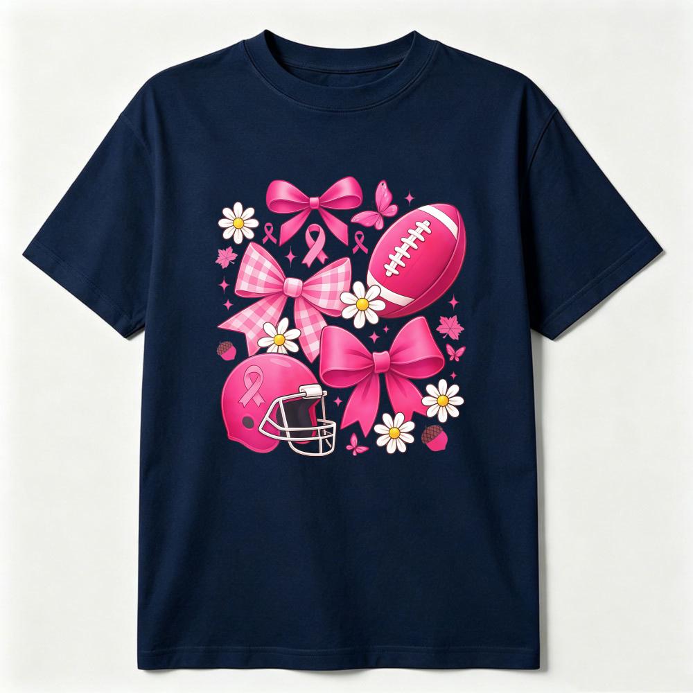Breast Cancer Football Pink Out Tshirt Tackle Breast Cancer Tee Preppy Game Day Bow Tops Pink Ribbon Shirt Breast Cancer Shirt