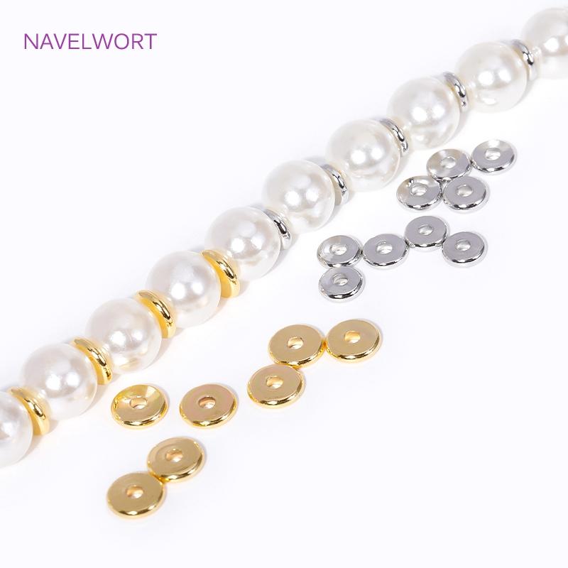 3/4/5/6MM 18K Gold Plated Round Spacer Flat Beads Brass Metal Smooth Separator Bead For Jewelry Making DIY Bracelet Accessories